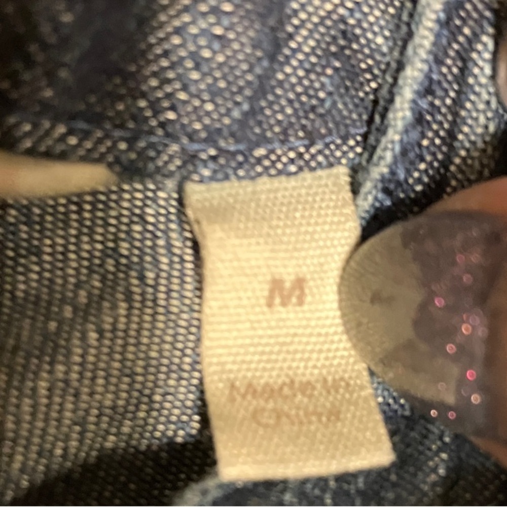 Soft Surroundings Lapiza Crochet Stripe Chambray Top Dark Wash Blue Denim - Picture 9 of 9